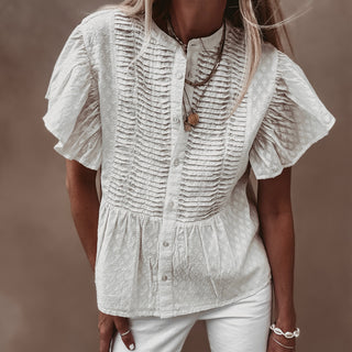 Lu smocked white linen blouse