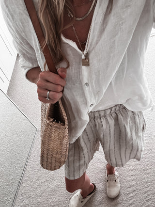 Slouchy pinstripe linen shorts SAND *NEW*