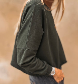 Maeve slightly cropped dark khaki sweatshirt *relaxed style*