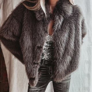 Faux fur LIGHT BROWN GREY jacket *NEW*
