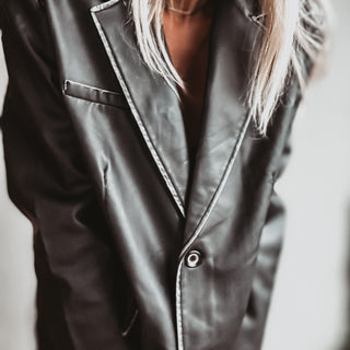 Black faux leather boyfriend blazer *NEW*