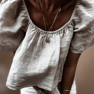 Sand tiered ruffle linen top *NEW*