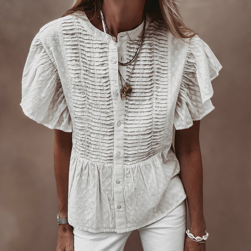 Lu smocked white linen blouse