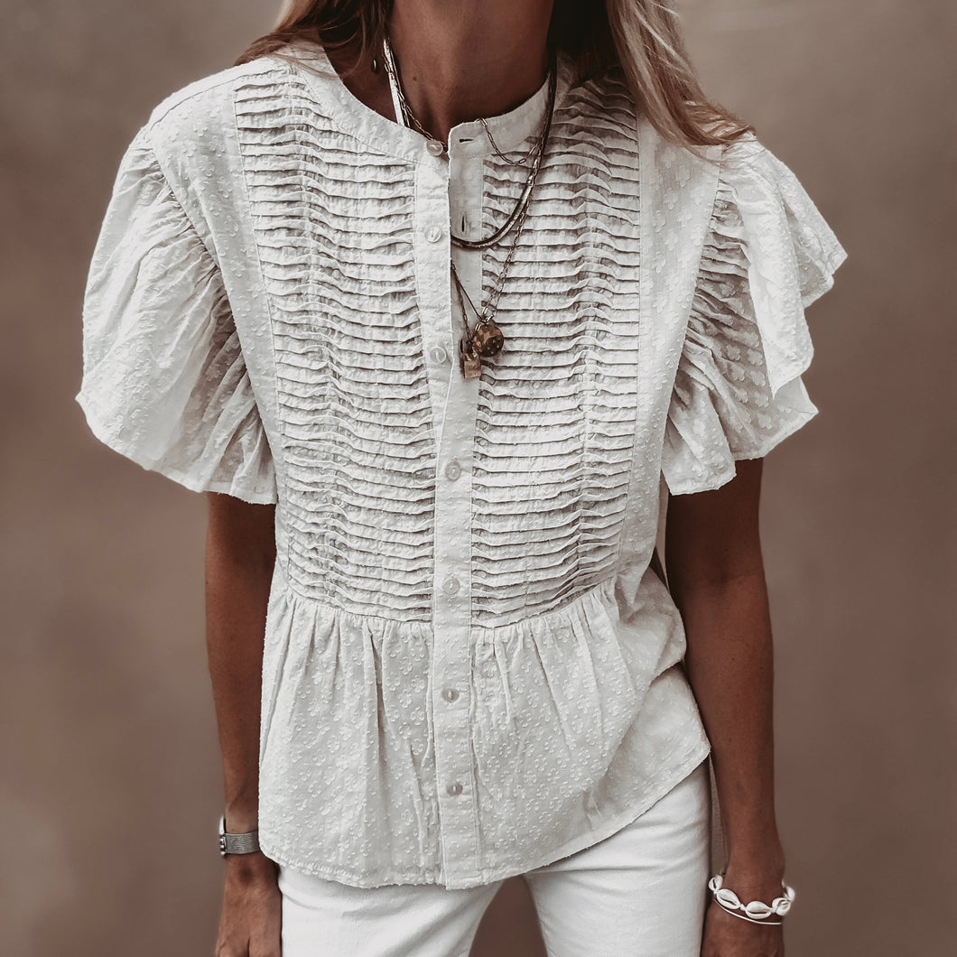 Lu smocked white linen blouse