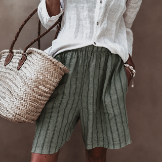 Slouchy pinstripe linen shorts khaki *NEW*