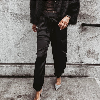 BLACK Satin cargo joggers *NEW*