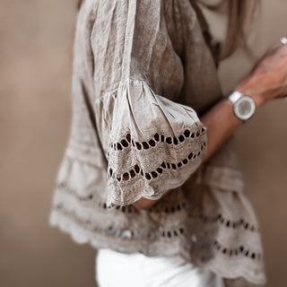 Lola TAUPE linen shirt with cotton lace *NEW*