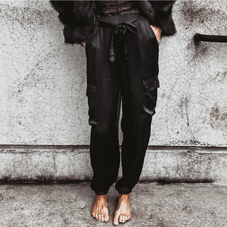 BLACK Satin cargo joggers *NEW*