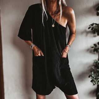 Black off shoulder beach playsuit