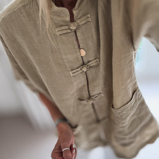 Light olive Duna linen mandarin blazer  *NEW*