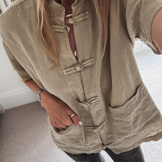 Light olive Duna linen mandarin blazer  *NEW*