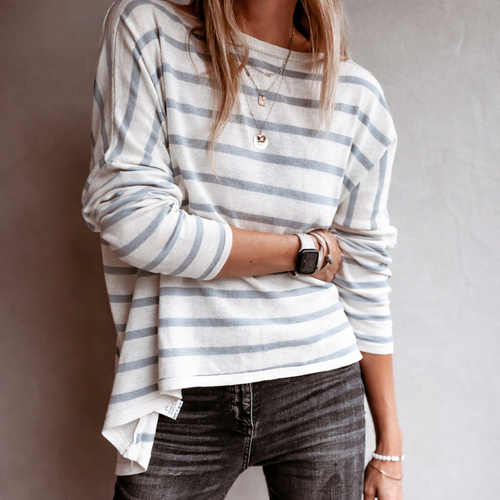 Marseille VINTAGE WHITE / BLUE GREY breton striped sweater *NEW*