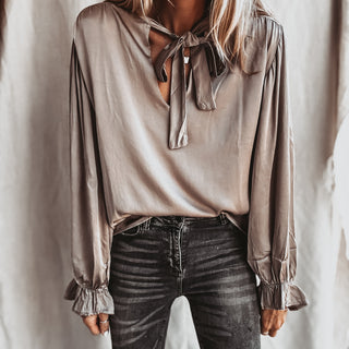 Gabe Mushroom satin bow blouse *NEW*
