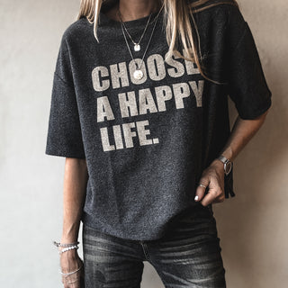 Charcoal  Happy Life vintage short sleeved LOVE sweatshirt