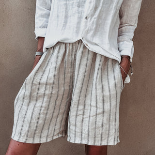 Slouchy pinstripe linen shorts SAND *NEW*