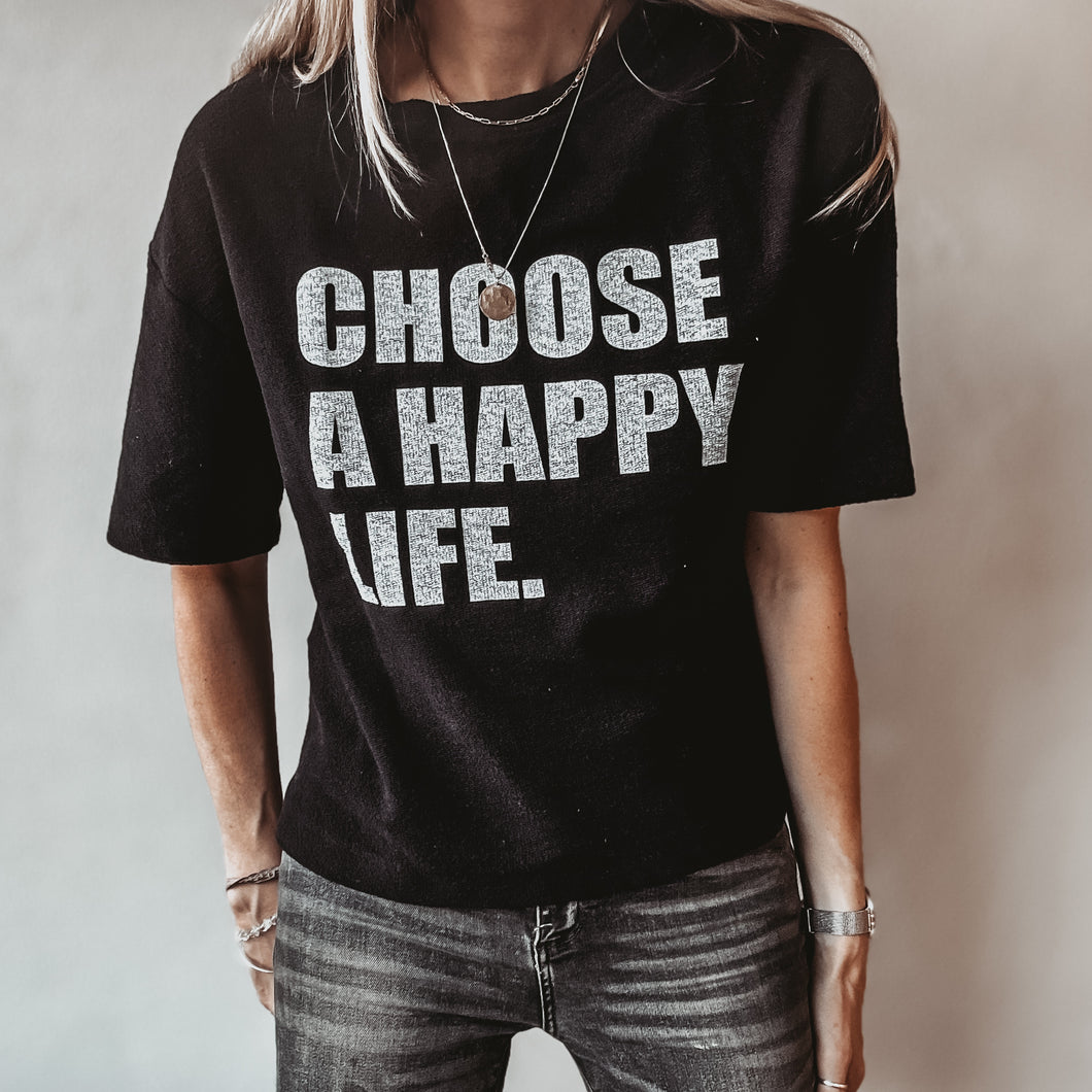 Black Happy Life vintage short sleeved LOVE sweatshirt