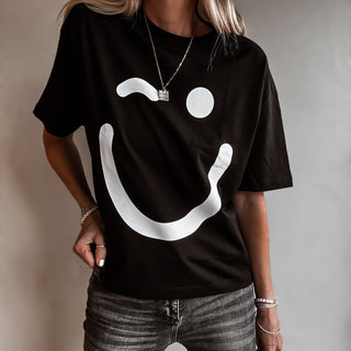 BLACK smiley t shirt *relaxed style* NEW