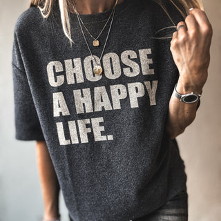 Charcoal  Happy Life vintage short sleeved LOVE sweatshirt