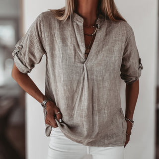 Lila Beige v neck linen top *NEW*