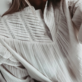 Loryn smocked white linen blouse