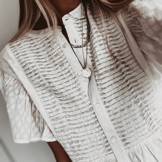 Lu smocked white linen blouse