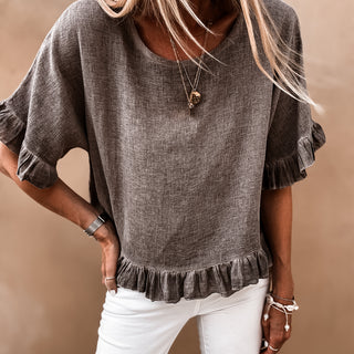 Inky chocolate ruffle edges linen top *NEW*