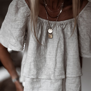 Sand tiered ruffle linen top *NEW*
