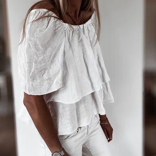 White tiered ruffle linen top *NEW*