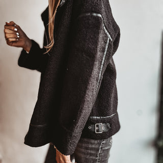 Borg BLACK biker jacket  *NEW*