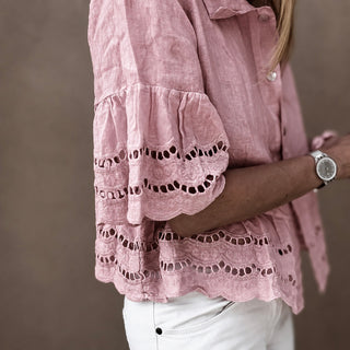 Lola dusty PINK linen shirt with cotton lace *NEW*