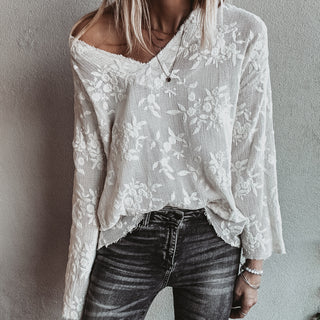 WHITE lace flower blouse