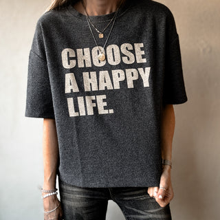 Charcoal  Happy Life vintage short sleeved LOVE sweatshirt
