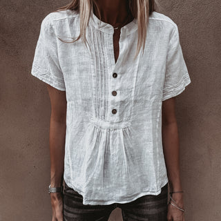 White Scarlet smocked white linen blouse