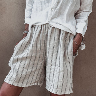 Slouchy pinstripe linen shorts SAND *NEW*