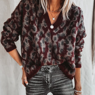 BURGUNDY leopard v neck jumper *NEW*