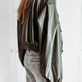 Khaki Cara faux leather high collar jacket *NEW*