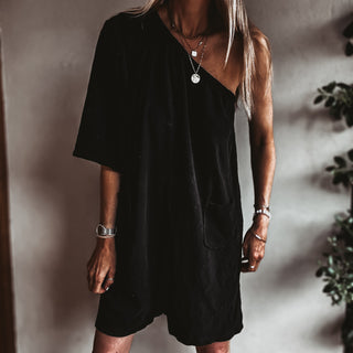 Black off shoulder beach playsuit