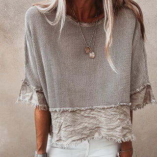 Mila BEIGE crochet tee with cotton lace trim *NEW*