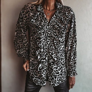 Dark Leopard ruffle Blouse *NEW*