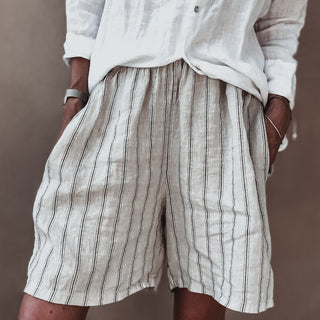 Slouchy pinstripe linen shorts SAND *NEW*