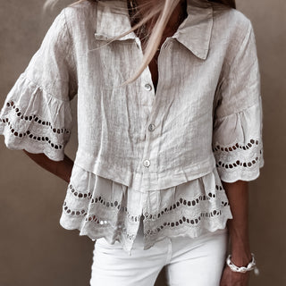 Lola TAUPE linen shirt with cotton lace *NEW*