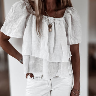 White tiered ruffle linen top *NEW*