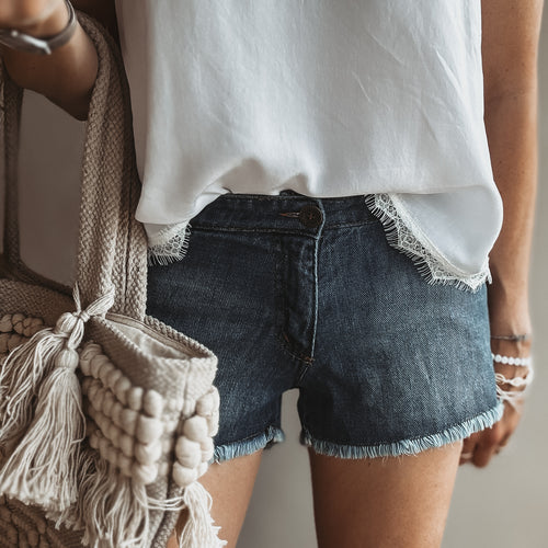 Blue denim cut off shorts