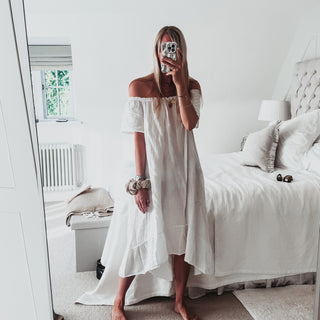Lottie linen off shoulder white dress *NEW*
