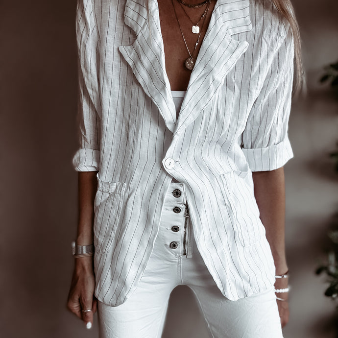 Pinstripe WHITE linen blouse blazer