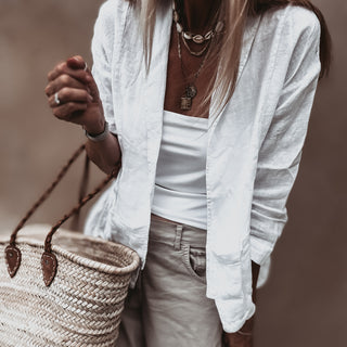 WHITE relaxed linen blazer with pockets  *NEW*