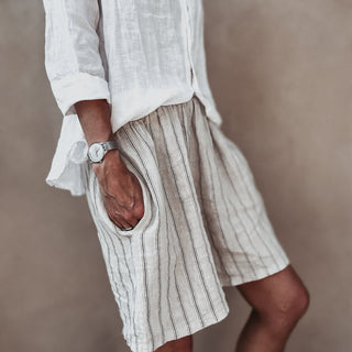 Slouchy pinstripe linen shorts SAND *NEW*