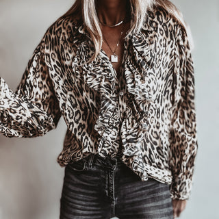 Light Leopard ruffle Blouse *NEW*