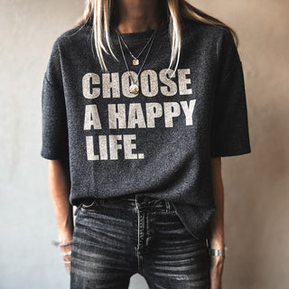 Charcoal  Happy Life vintage short sleeved LOVE sweatshirt