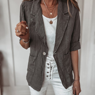 Pinstripe KHAKI linen blouse blazer *NEW*